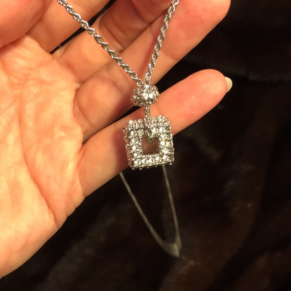 Long pave diamond pendant necklace
